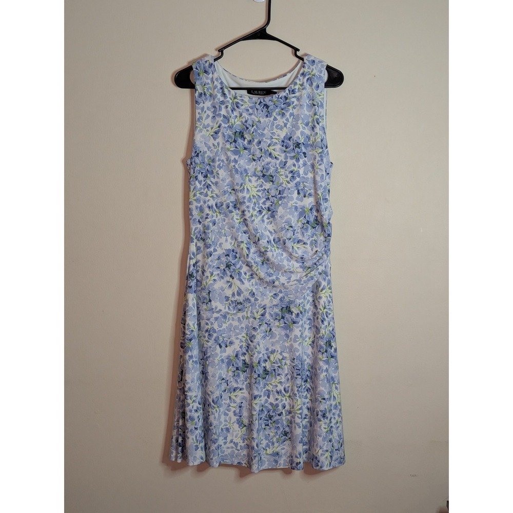 Lauren‎ Ralph Lauren Blue Floral Ruched Sleeveless Sheath Dress Womens 12